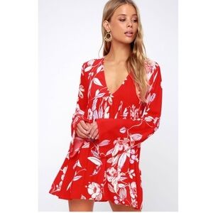 Free People Bella Red Floral Print Bohemian Flowy Tropical Tunic